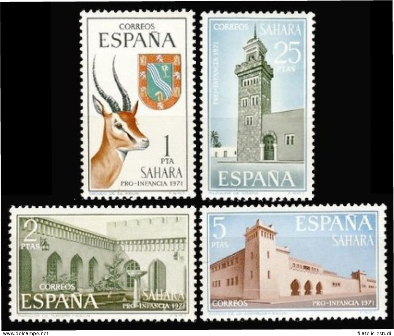 Sahara 288/91 1971 Pro Infancia Escudo-Arquitectura Fauna MNH - Spanische Sahara