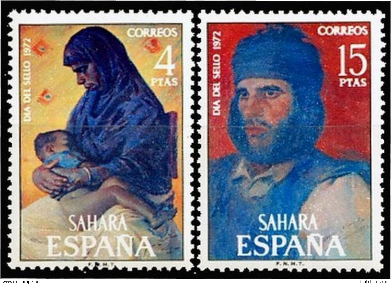 Sahara 308/09 1972 Día Del Sello Pinturas Madre E Hijo Tuareg MNH - Spanische Sahara