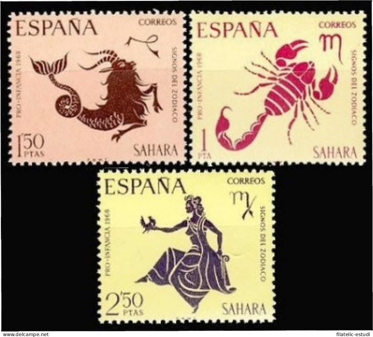 Sahara 265/67 1968 Pro Infancia Signos De Zodiaco Zodiac MNH - Sahara Spagnolo