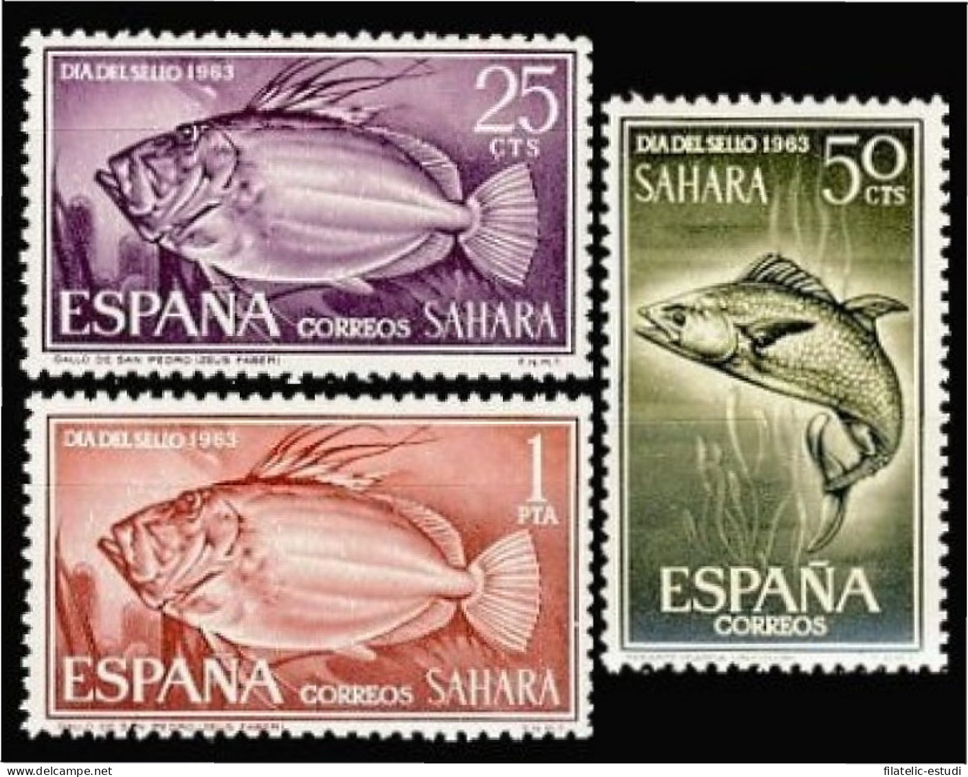 Sahara 222/24 1964 Día Del Sello De 1963 Fauna (peces) Fish MNH - Spanische Sahara