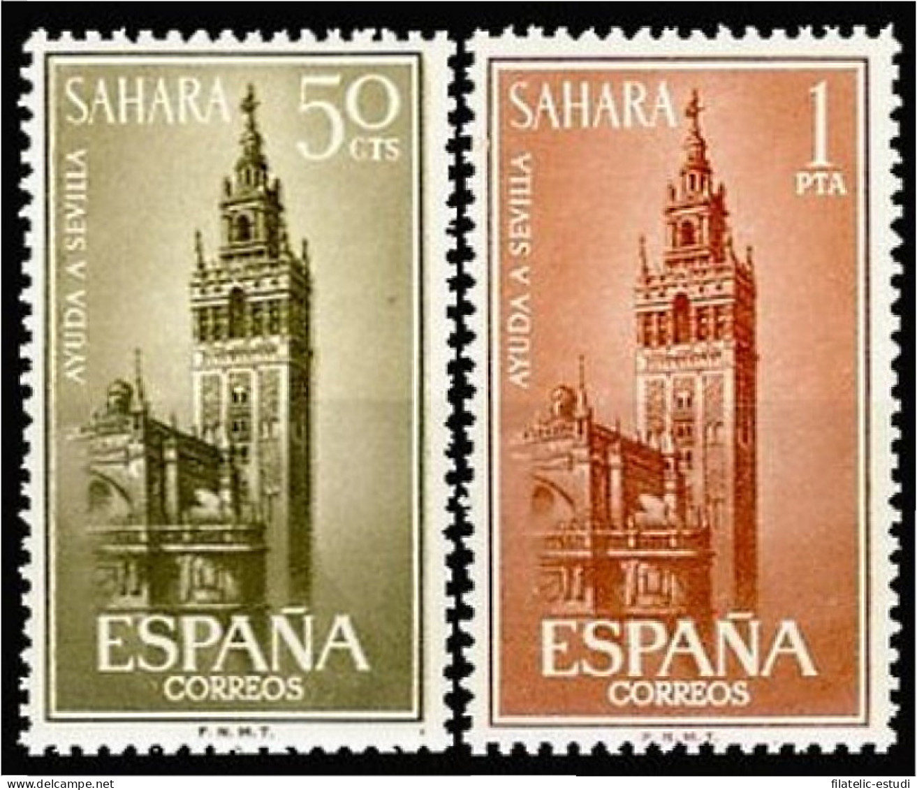 Sahara 215/16 1963 Ayuda A Sevilla La Giralda MNH - Sahara Espagnol