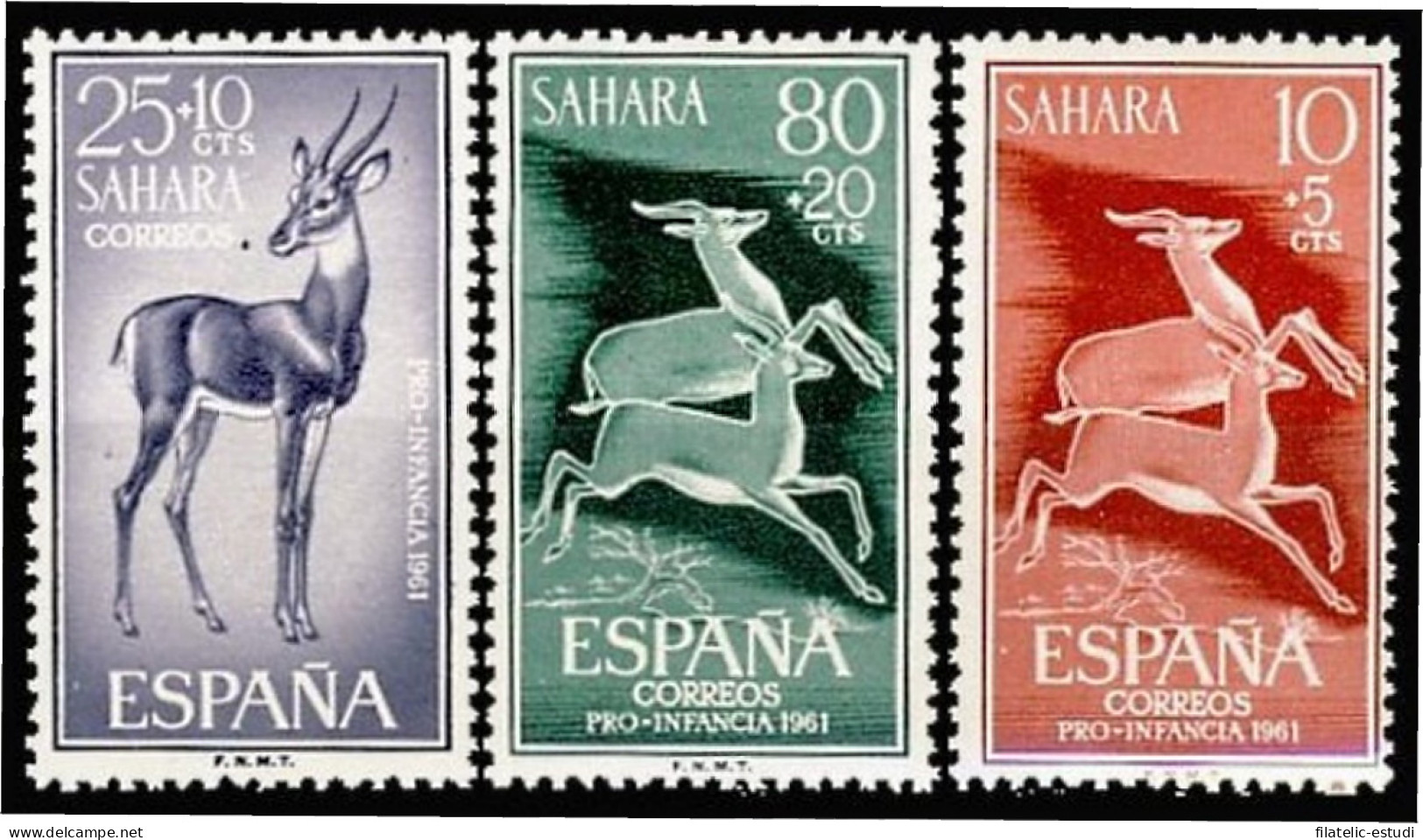 Sahara 190/92 1961 Pro Infancia Fauna (gacelas) Gazelle MNH - Sahara Español