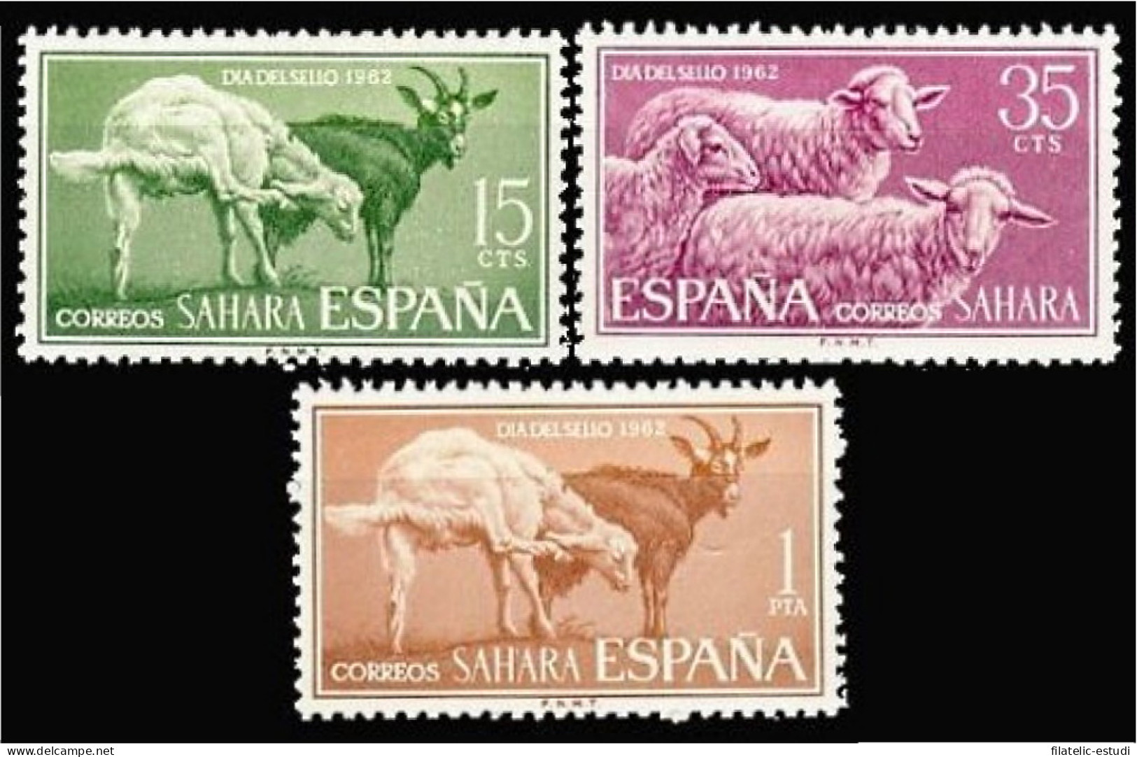 Sahara 212/14 1962 Día Del Sello Cabra-Carneros Fauna MNH - Spanische Sahara
