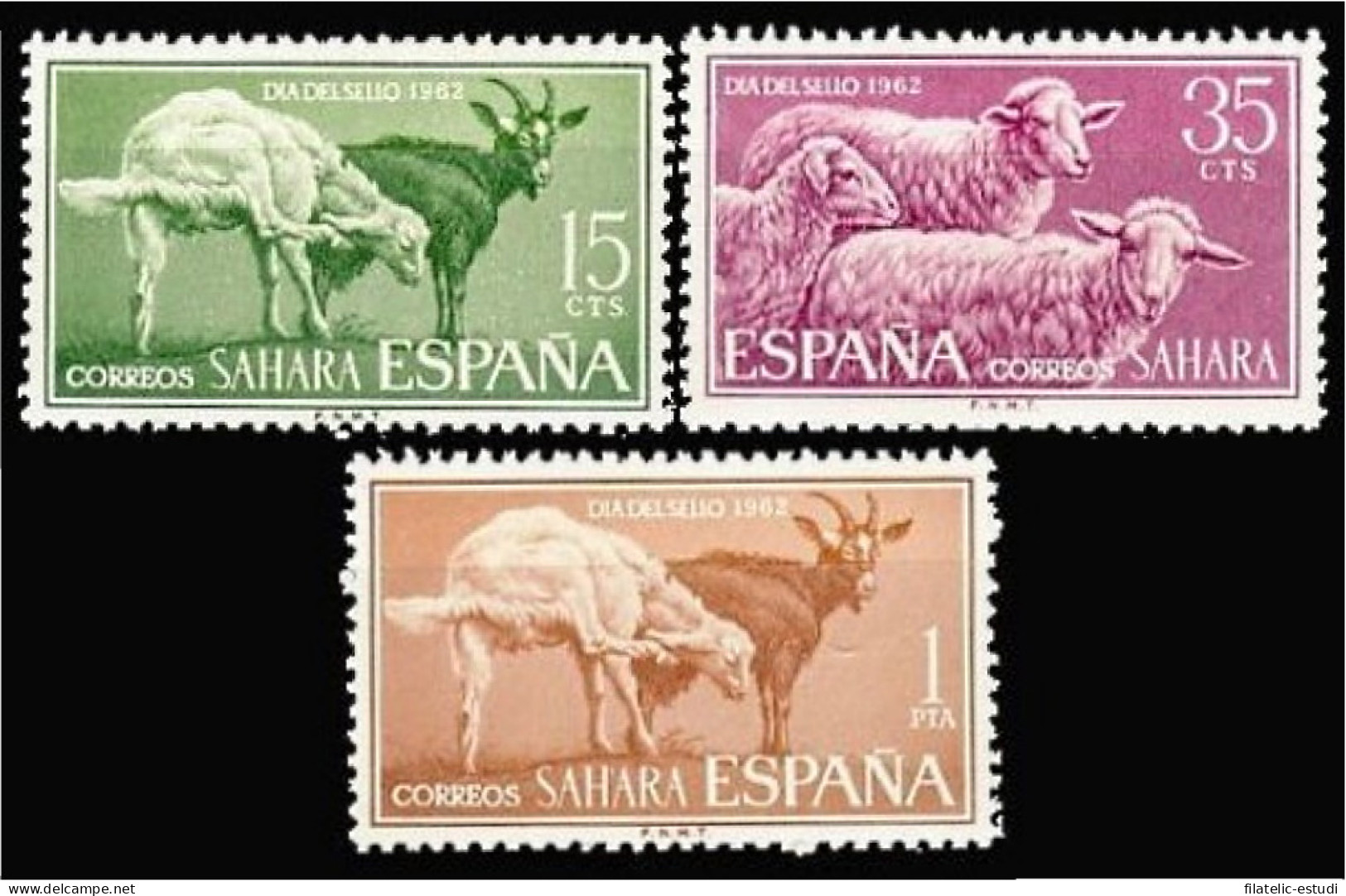 Sahara 212/14 1962 Día Del Sello Cabra-Carneros Fauna MNH - Sahara Español