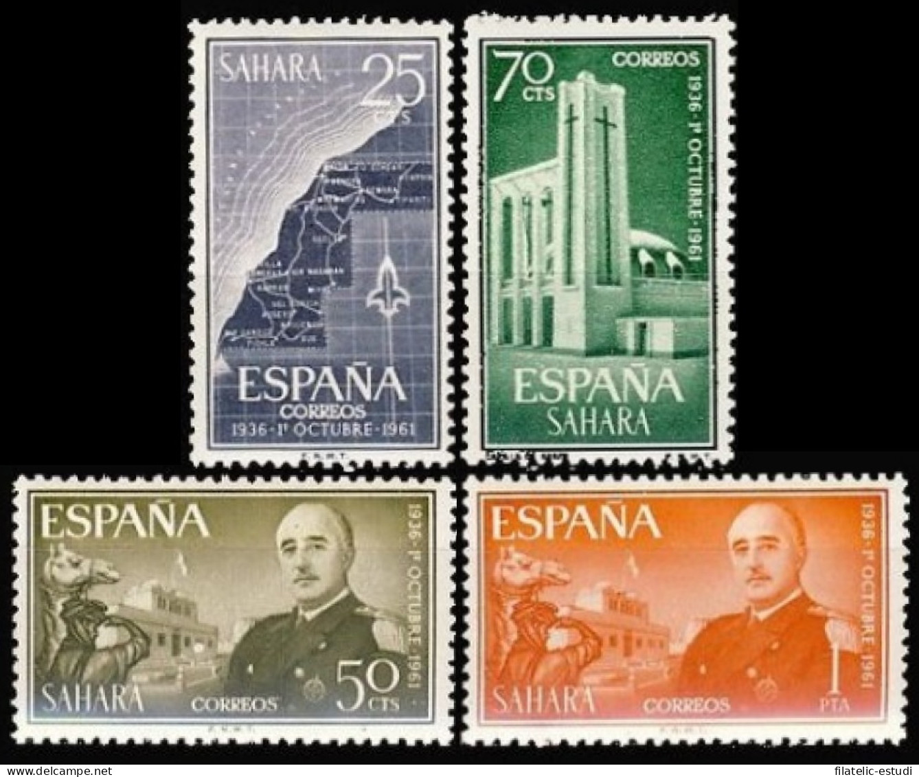 Sahara 193/96 1961 XXV Aniv. De La Exaltación Del Caudillo Mapa-Franco - Igles - Sahara Español