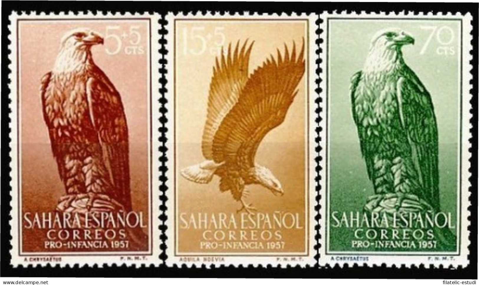 Sahara 139/41 1957 Pro Infancia Fauna (águila) Eagle MNH - Spanish Sahara