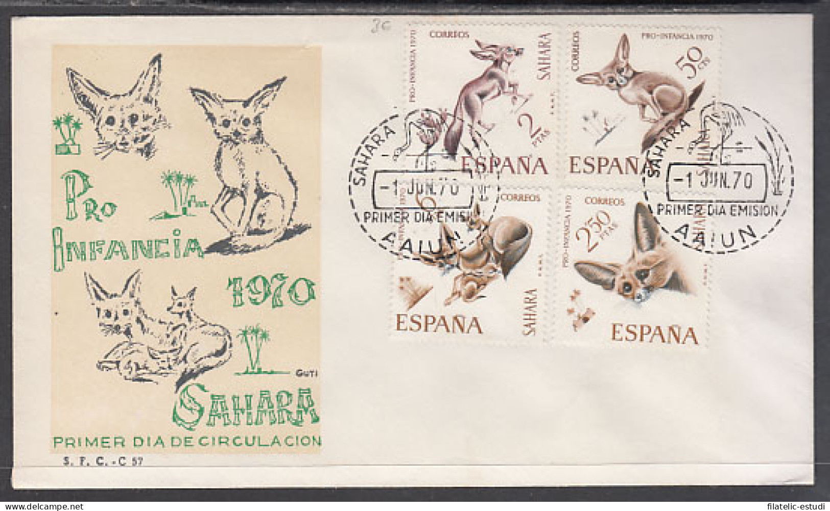 SAHARA 279/82  1970  Pro Infancia Fauna (fenec) SPD Sobre Primer Día - Spanish Sahara