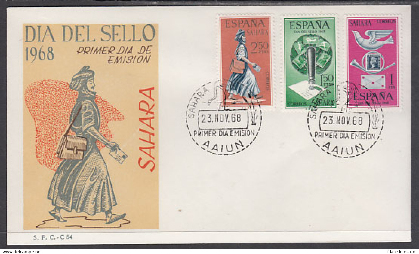 SAHARA 268/70  1968  Día Del Sello Alegoría - Matasellos - Cartero SPD Sobre P - Sahara Espagnol