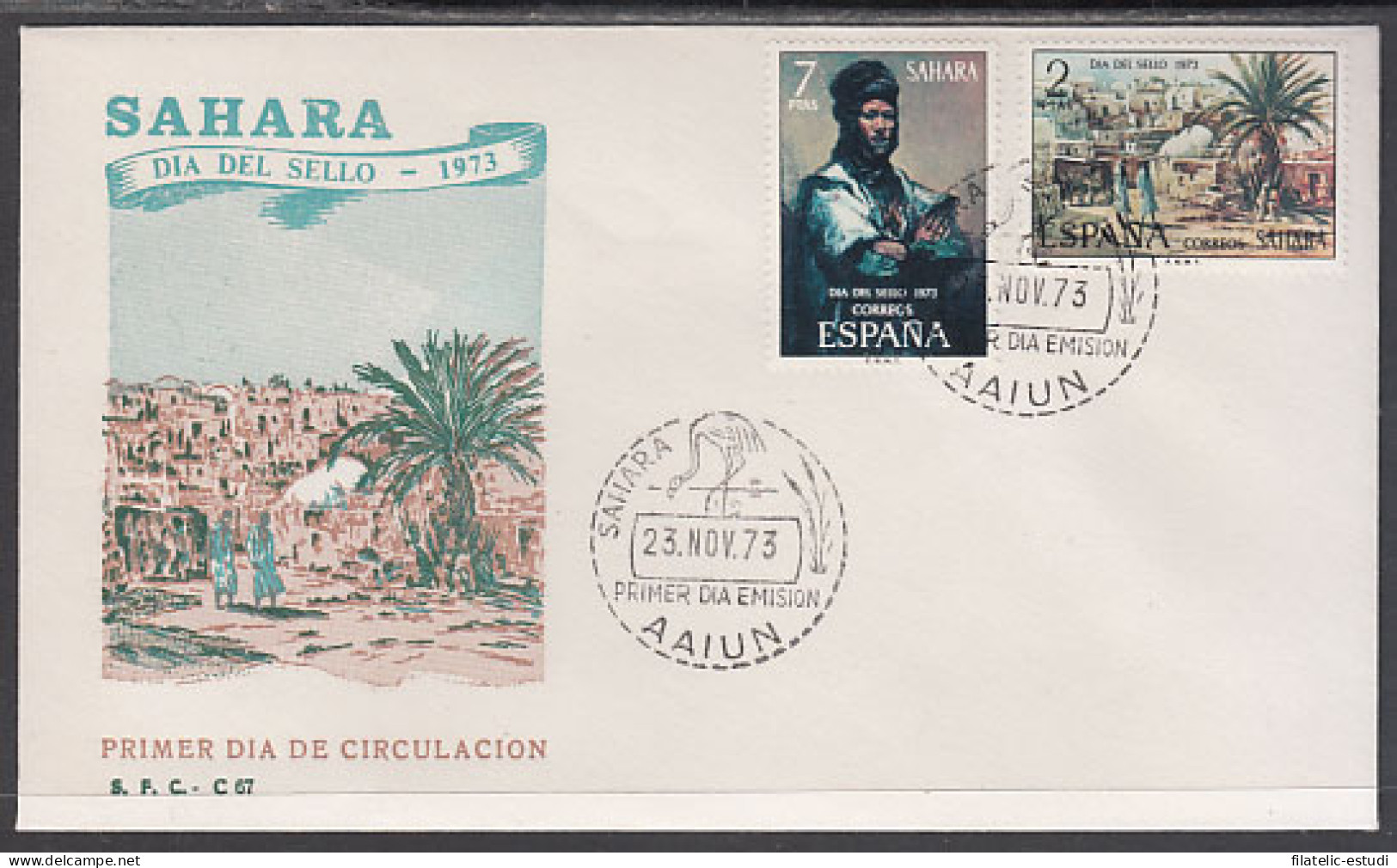 SAHARA 312/13  1973  Pinturas Villa Cisneros Tuareg SPD Sobre Primer Día - Sahara Espagnol