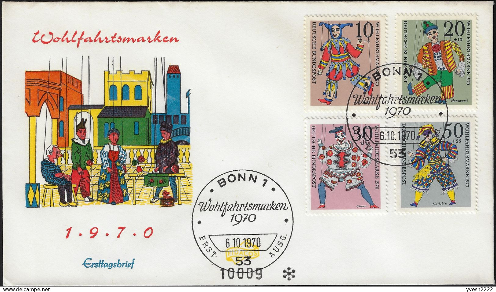 Allemagne 1970 Y&T 501 à 504 Sur FDC. Marionnettes - Marionetas