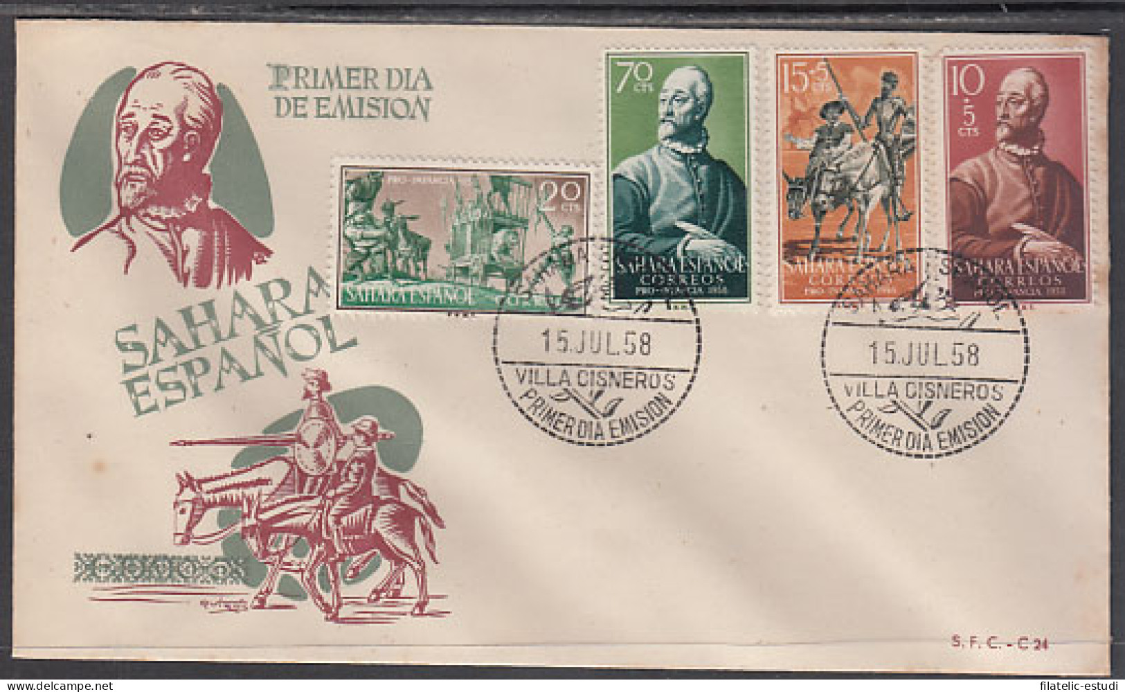SAHARA 149/52  1958  Pro Infancia Cervantes - Quijote Y Sancho Aventura Del Le - Sahara Spagnolo