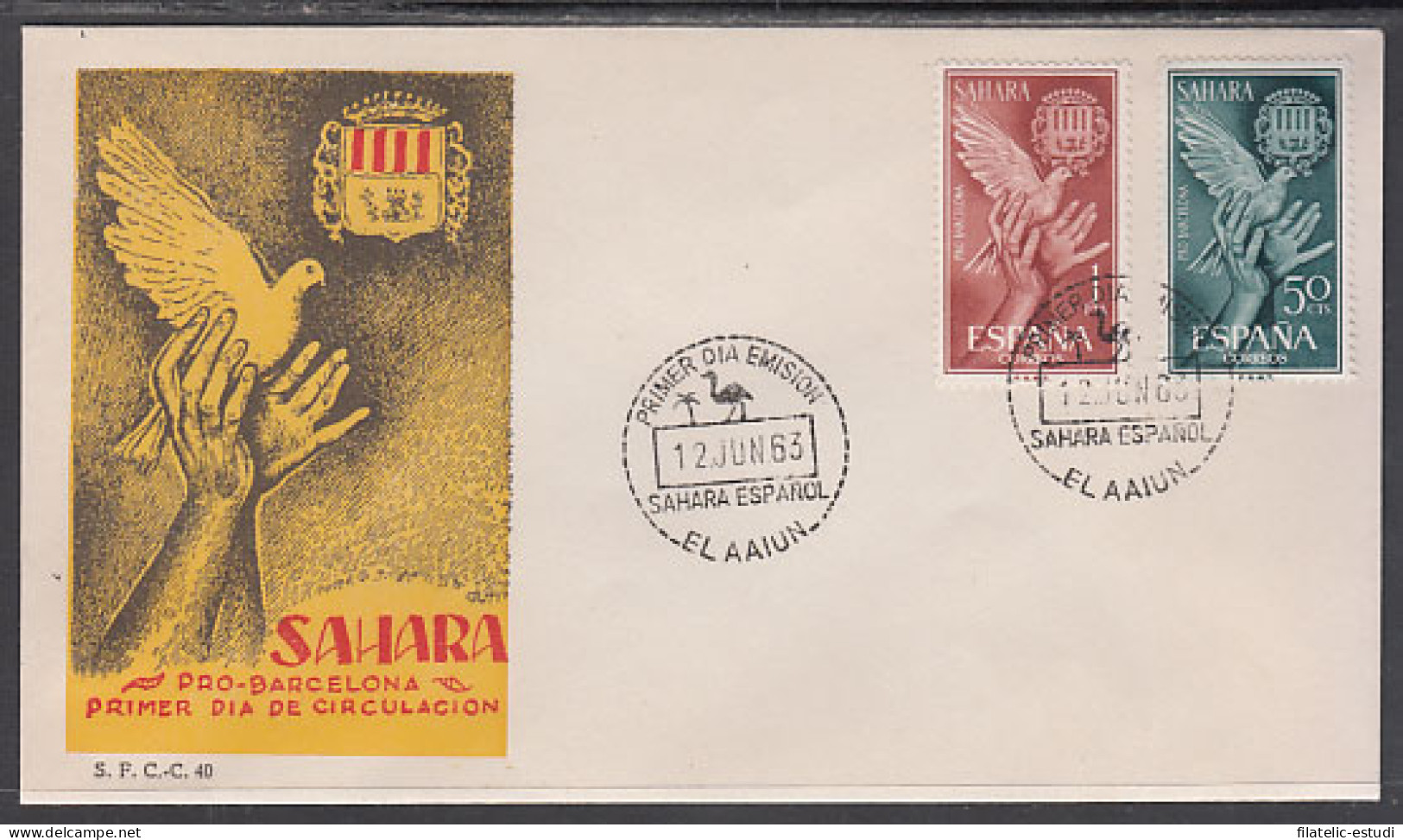 SAHARA 220/21  1963  Ayuda A Barcelona Alegoría SPD Sobre Primer Día - Sahara Espagnol