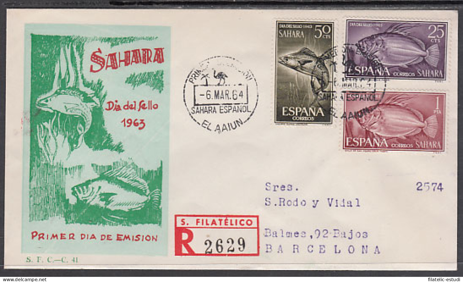 SAHARA 222/24 1964 Día Del Sello De 1963 Fauna (peces) Fish SPD Sobre Primer D - Spanish Sahara