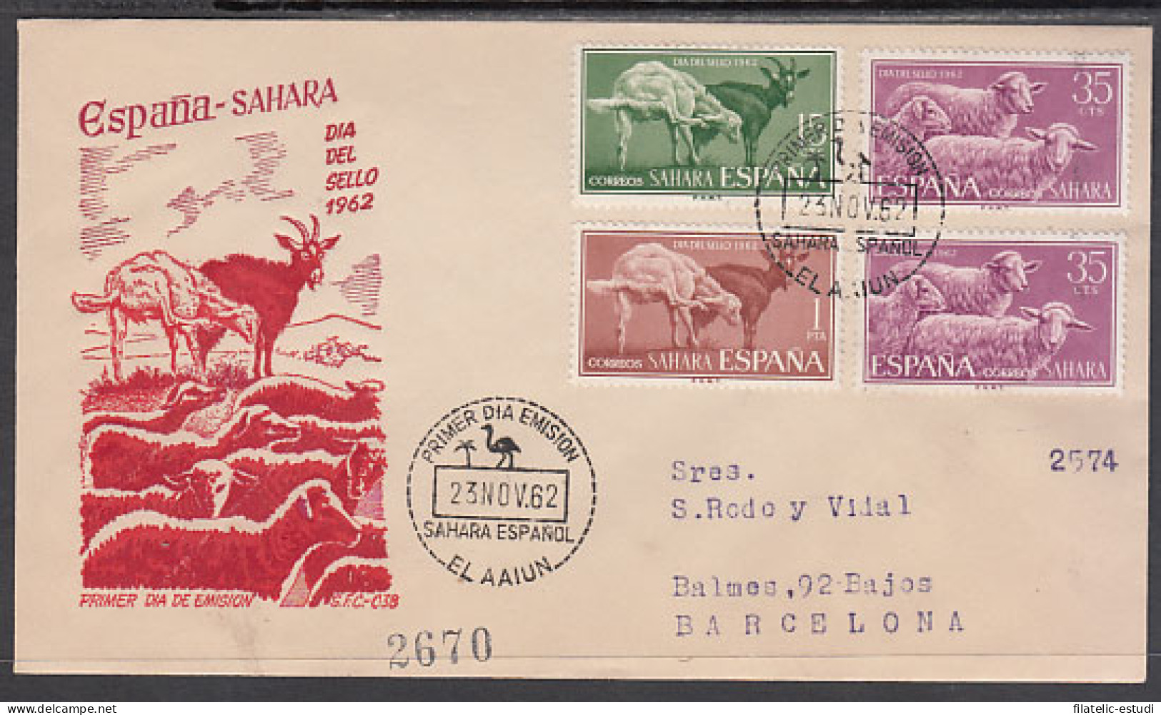 SAHARA 212/14  1962  Día Del Sello Cabra-Carneros Fauna SPD Sobre Primer Día - Spanish Sahara