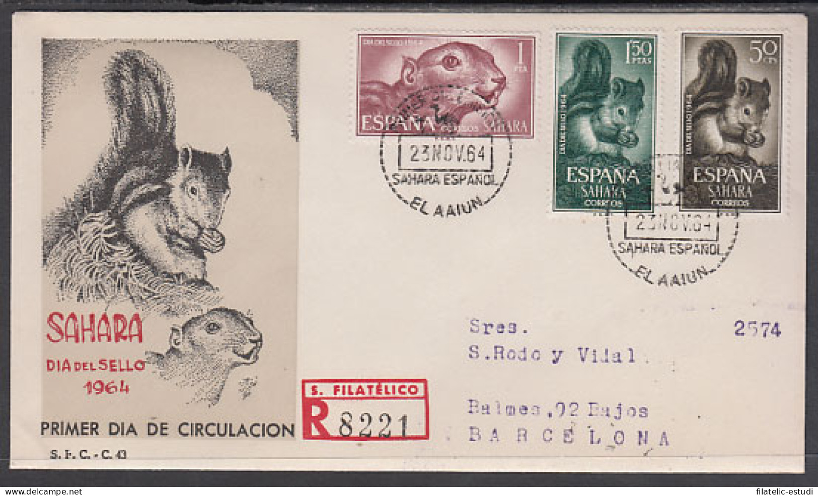 SAHARA 236/38 1964  Día Del Sello Fauna (ardilla Africana) SPD Sobre Primer Dí - Spanische Sahara