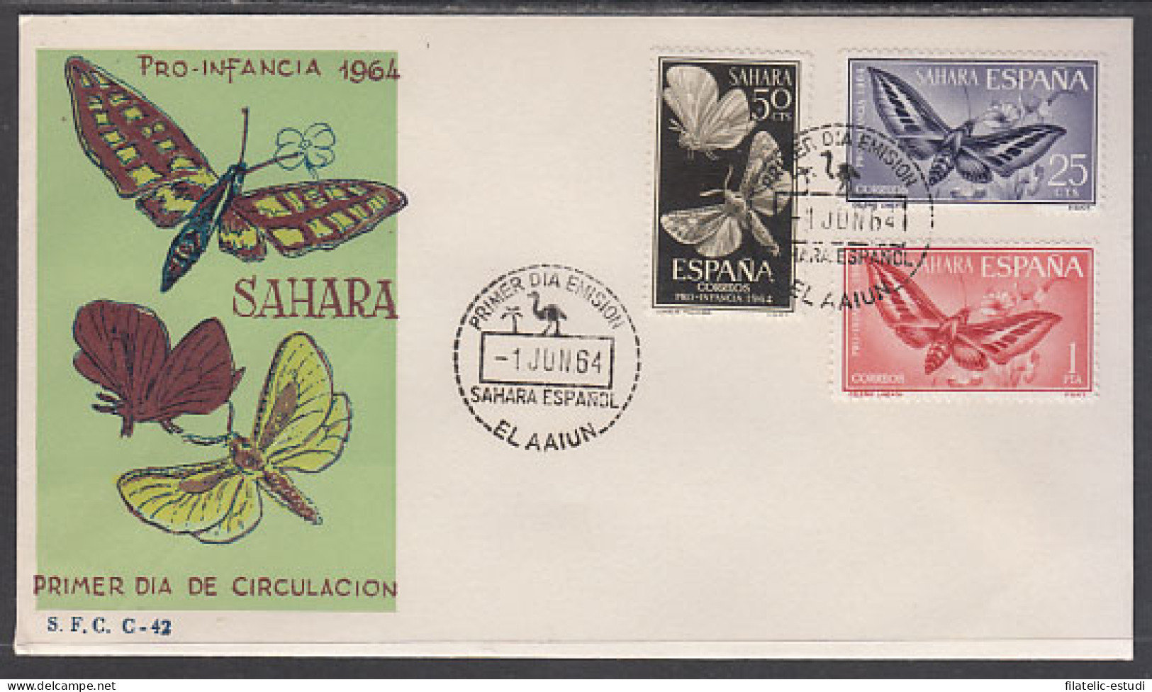 SAHARA 225/27  1964  Pro Infancia Insectos Insects SPD Sobre Primer Día - Sahara Espagnol