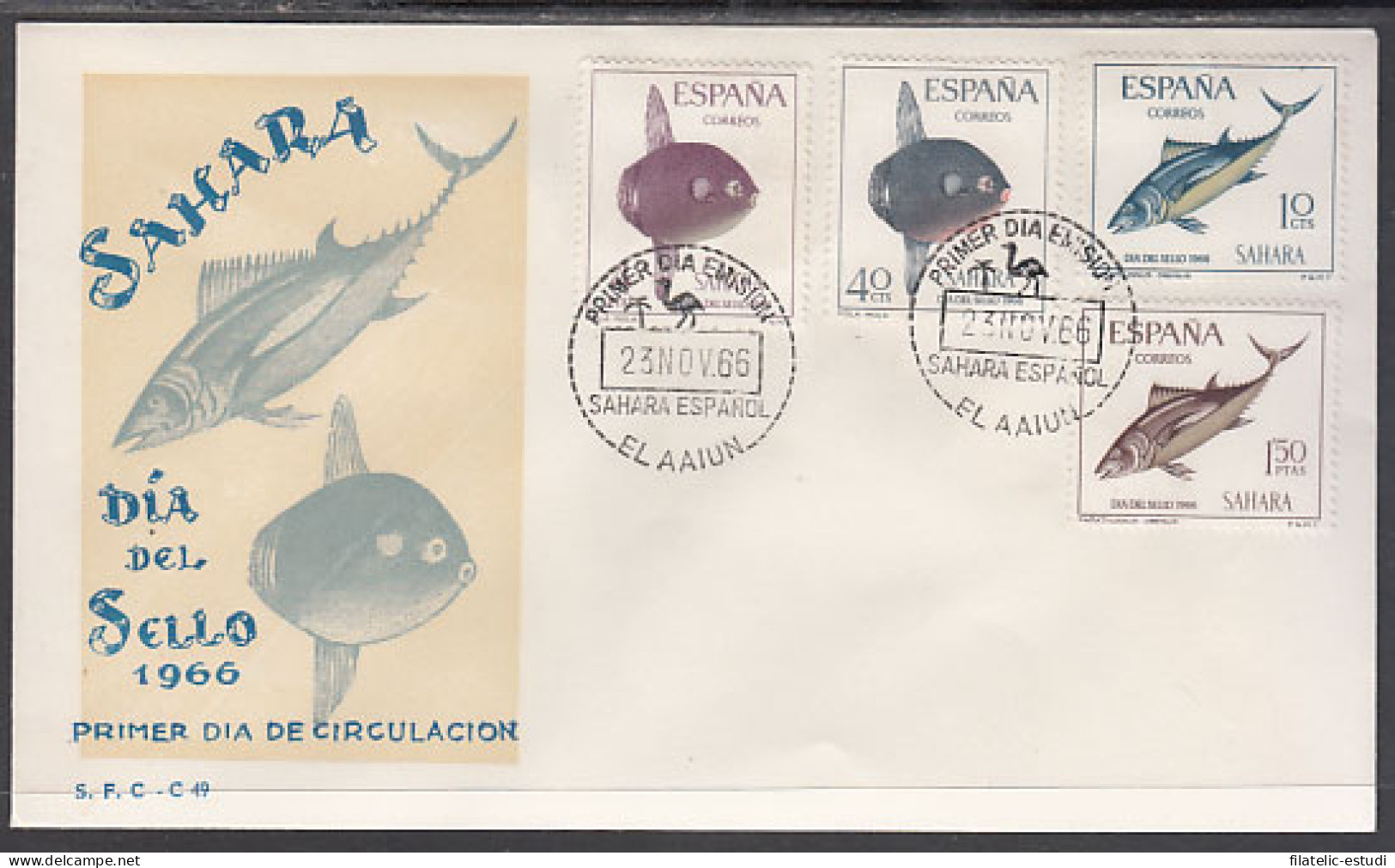 SAHARA  252/55 1966  Día Del Sello Fauna Peces Fish SPD Sobre Primer Día - Sahara Español