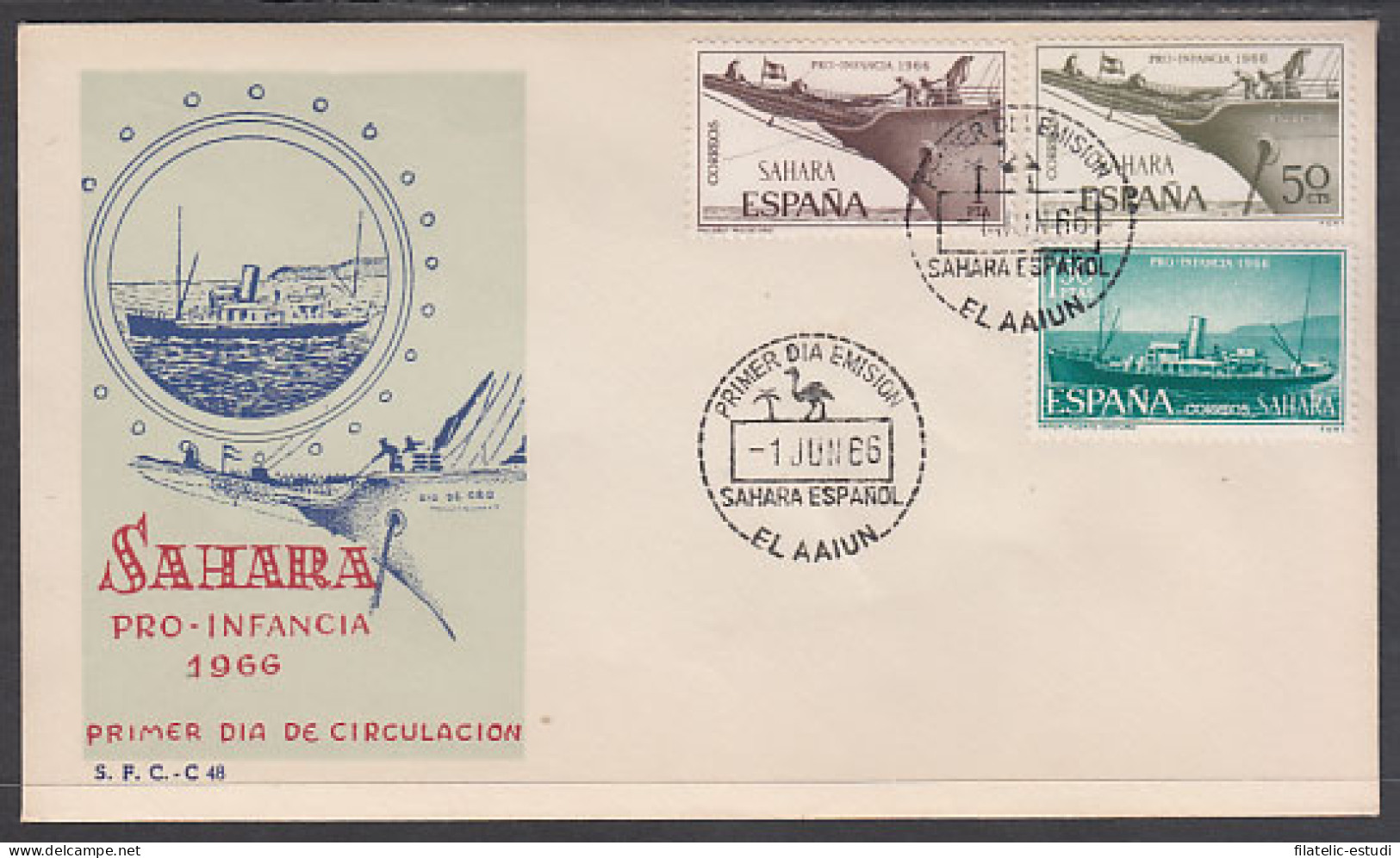 SAHARA  249/51  1966  Pro Infancia Barcos Boat SPD Sobre Primer Día - Spanische Sahara