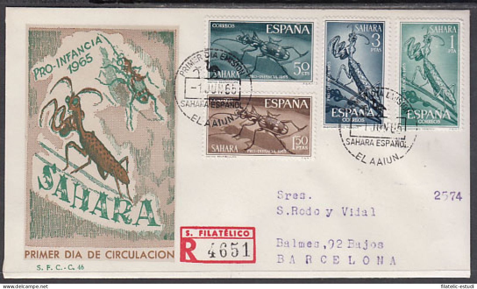 SAHARA 242/45 1965 Pro Infancia Fauna (insectos ) Insects SPD Sobre Primer Día - Spanish Sahara