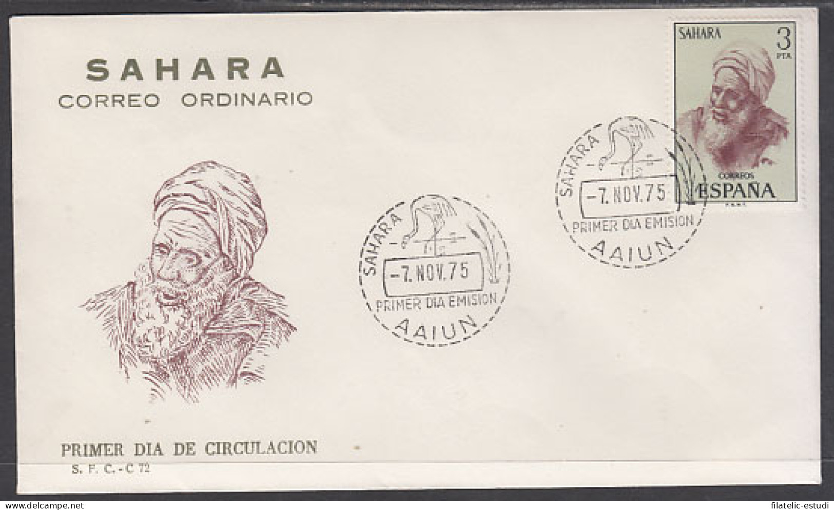 SAHARA 322  1975  Correo Ordinario Native SPD Sobre Primer Día - Spanish Sahara