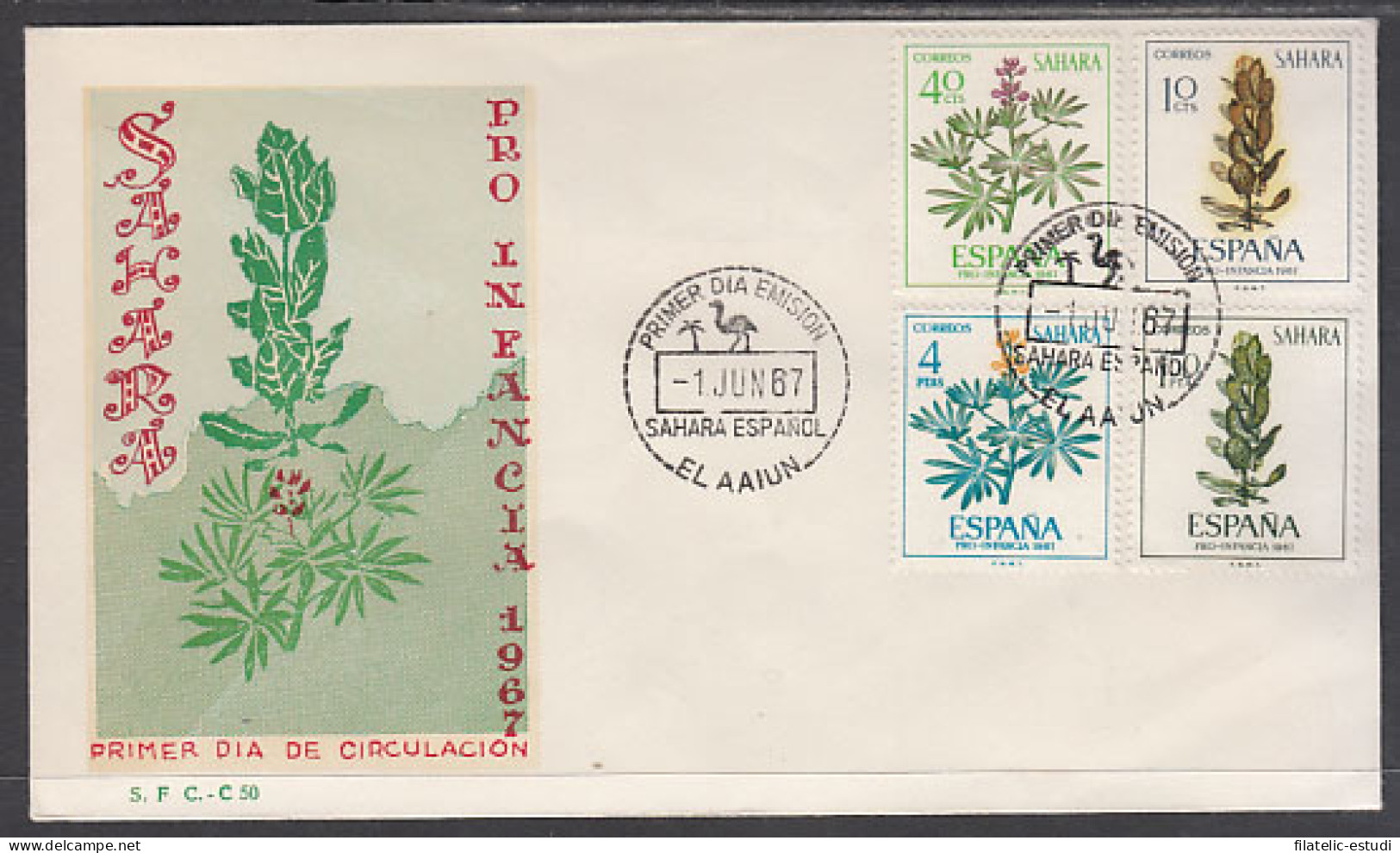 SAHARA 256/59  1967  Pro Infancia Flora SPD Sobre Primer Día - Spanische Sahara