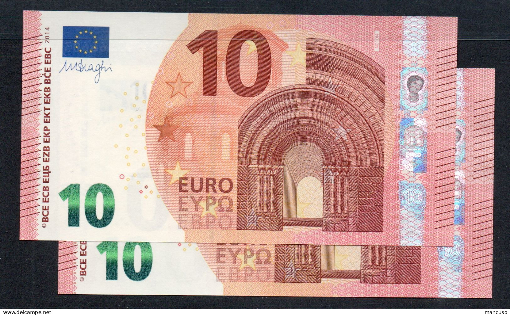 2 X 10 EURO DRAGHI NB N010 PAREJA RADAR  UNC - 10 Euro