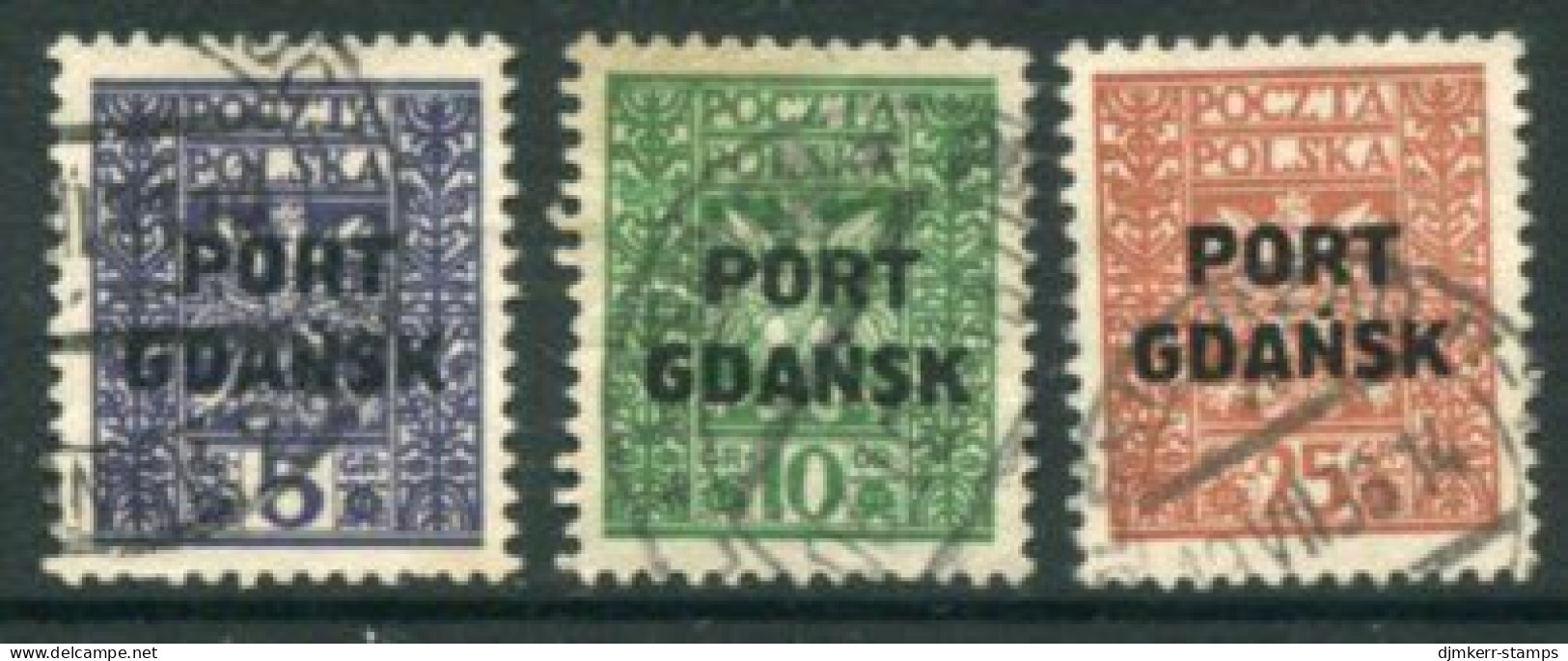 PORT GDANSK 1929 Overprint On Small Arms, Set Of 3 Used.  Michel 20-22 - Occupations