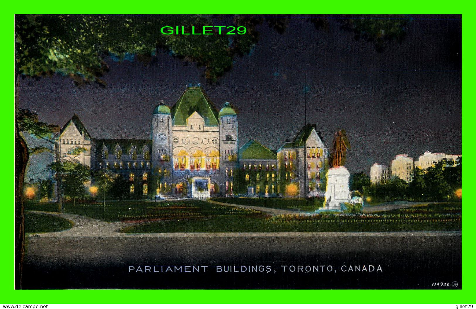 TORONTO, ONTARIO - PARLIAMENT BUILDINGS AT NIGHT - WRITTEN -  PUB. BY VALENTINE-BLACK CO LTD - - Toronto