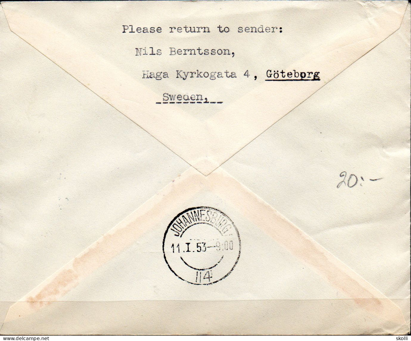 SWEDEN. 1953. Fyrst Flight Stockholm - Johannesburg. - Covers & Documents