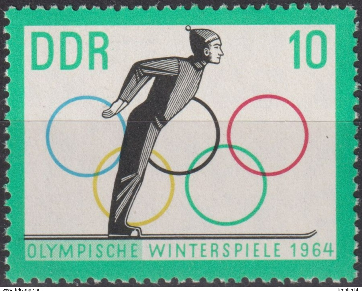 1963 DDR, ** Mi:DD 1001Yt:DD 704, Olympische Winterspiele 1964 - Innsbruck - Invierno 1964: Innsbruck