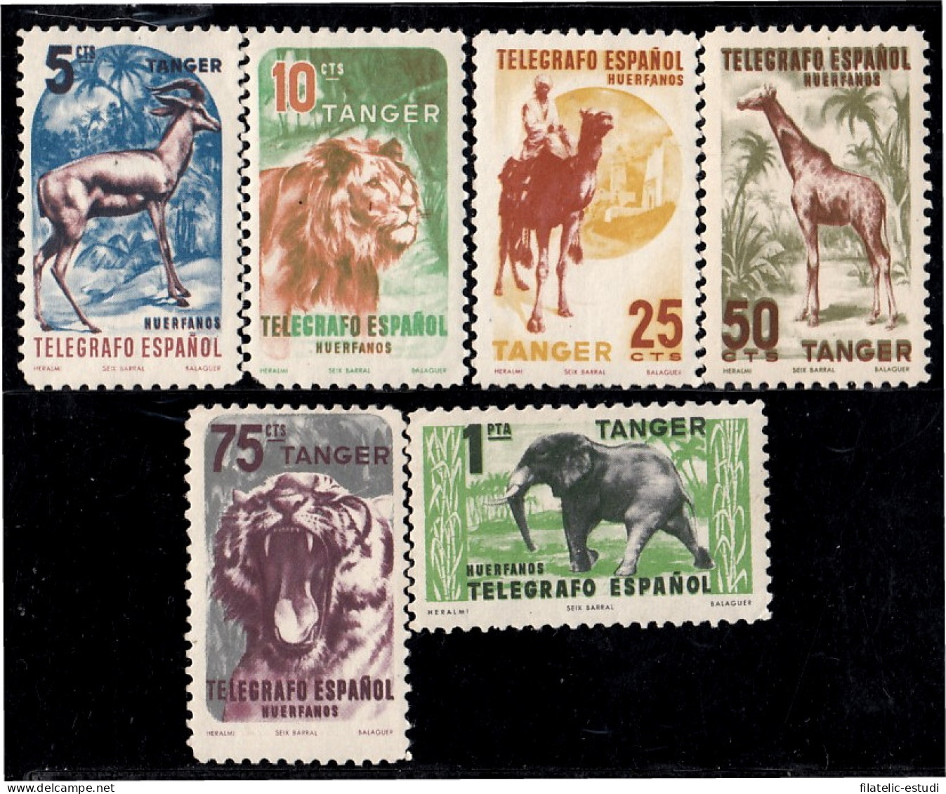 Tanger Telégrafos 65/70 1957 Fauna Animal Camello Léon Tigre Elefante Cambio D - Andere & Zonder Classificatie