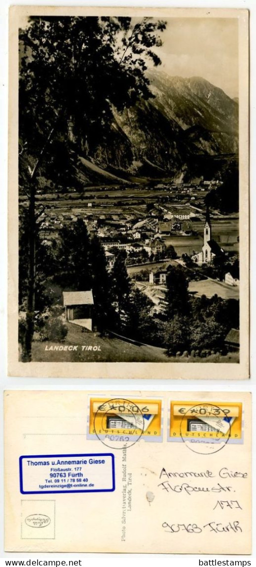 Austria 2003 RPPC Postcard Landeck Tirol; Fürth, Germany Postmarks; Germany 6c. & 39c. ATM / Frama Stamps - Landeck