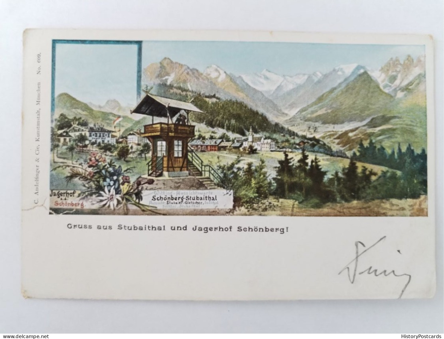 Gruss Aus Stubaithal U.Jägerhof Schönberg, Witting-Aussichtswarte, Litho, Tirol, 1901 - Neustift Im Stubaital