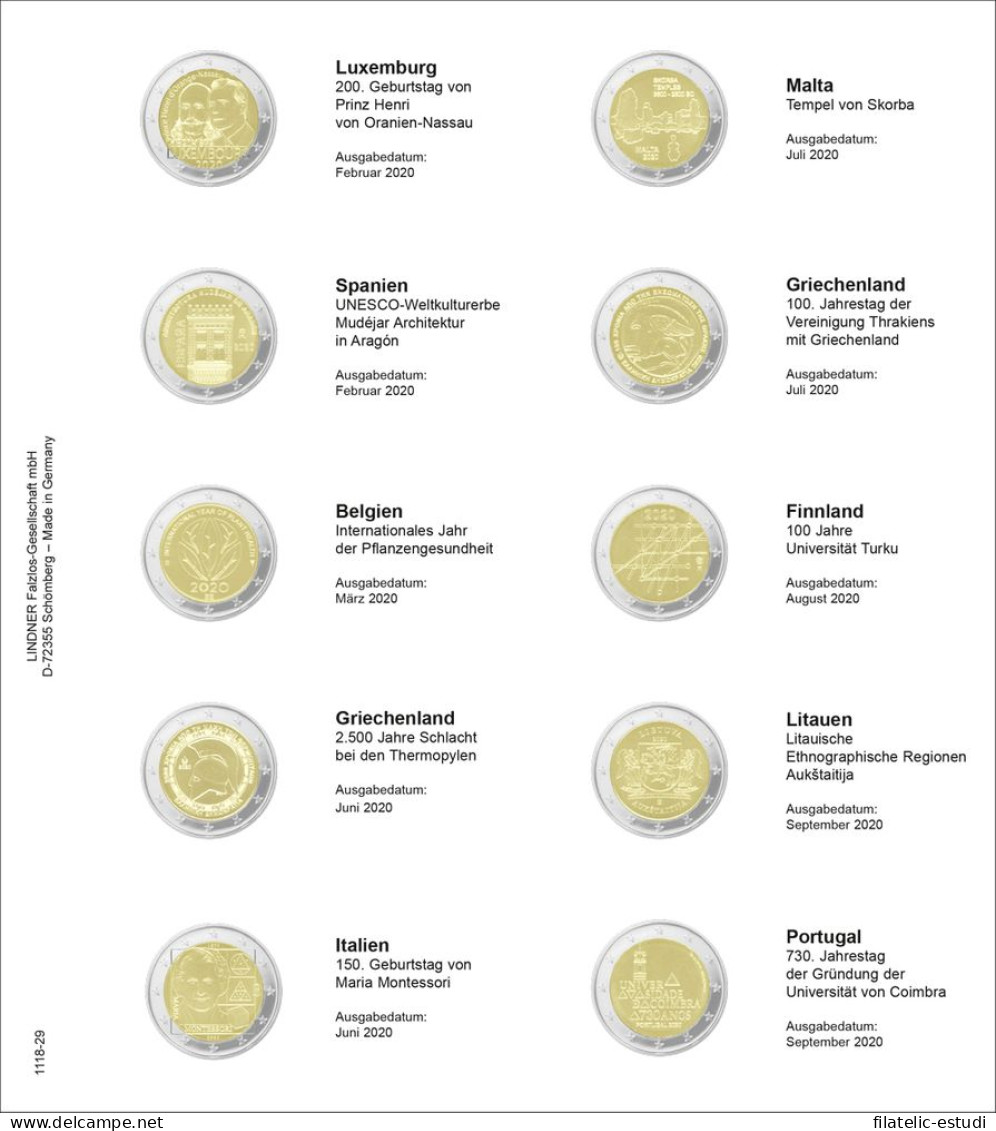 Lindner 1118-29 Hojas Individuales Para Monedas Conmemorativas De 2 Euros - Matériel