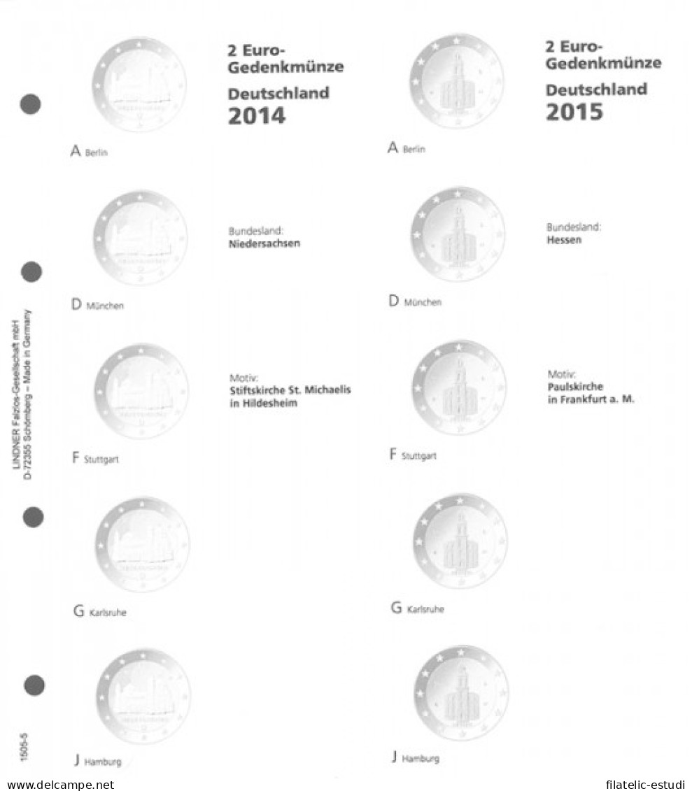 Lindner 1505-5 Hojas Individuales Para Monedas Conmemorativas De 2 Euros Estad - Zubehör