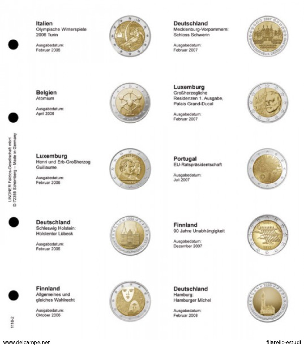 Lindner 1118-2 Hojas Individuales Para Monedas Conmemorativas De 2 Euros - Matériel