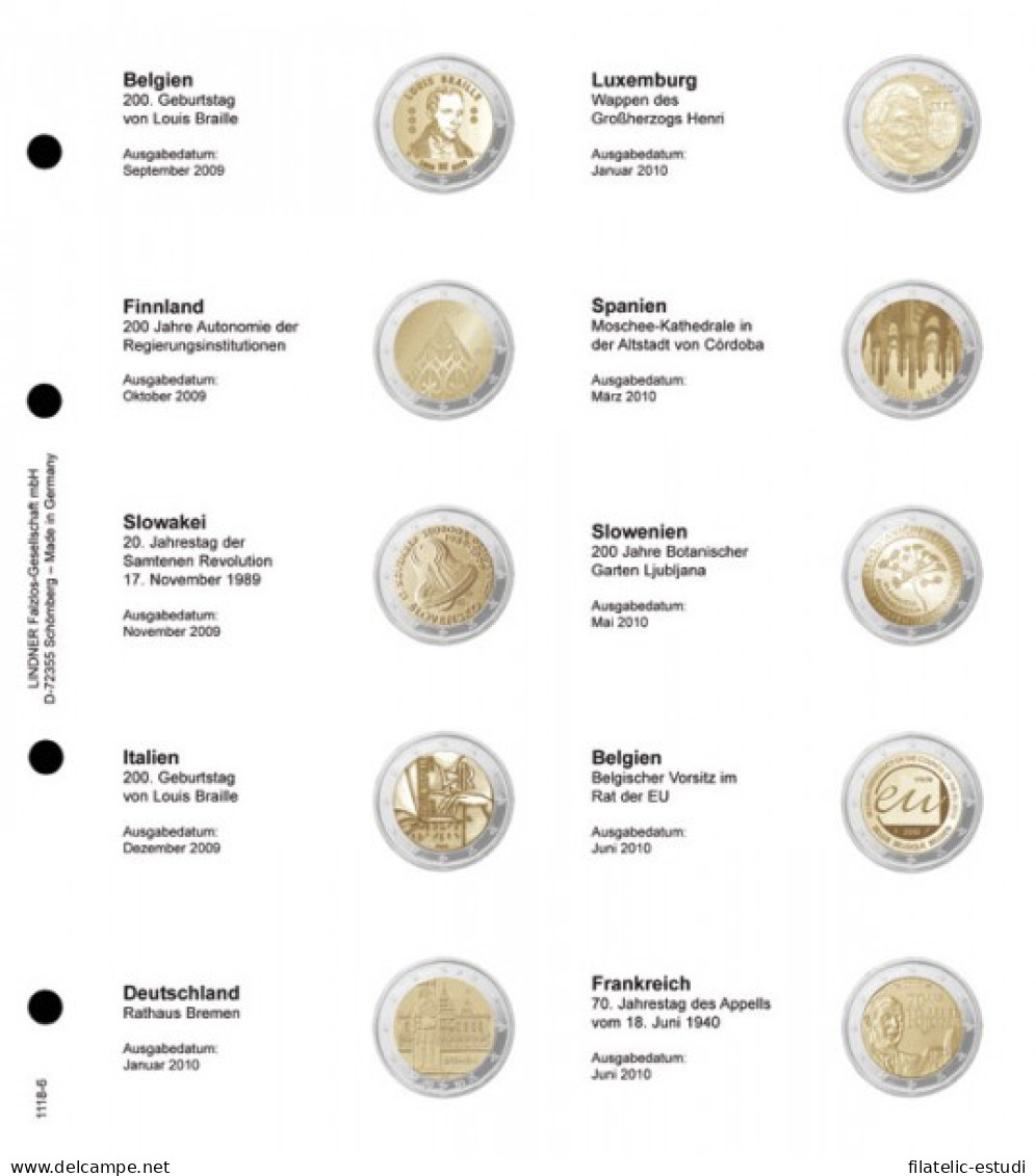 Lindner 1118-6 Hojas Individuales Para Monedas Conmemorativas De 2 Euros - Matériel