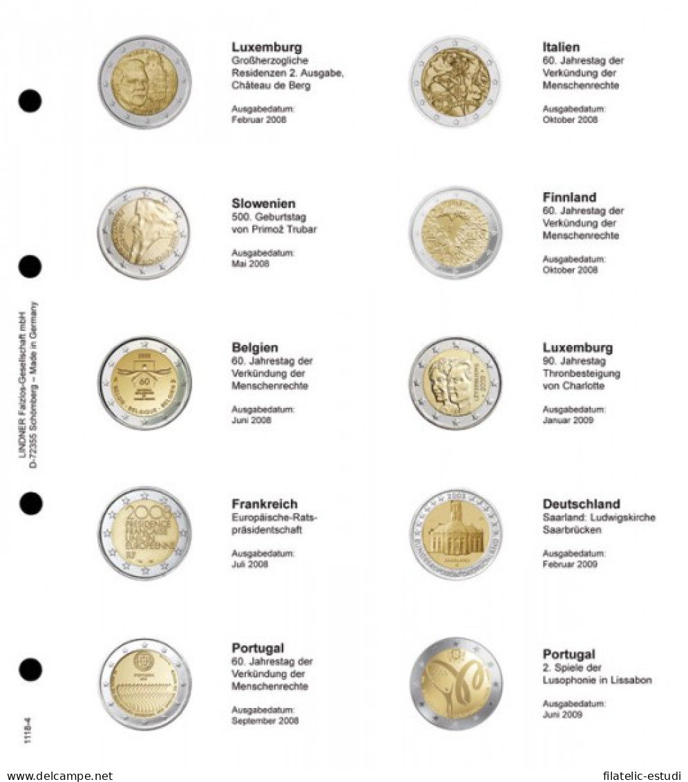 Lindner 1118-4 Hojas Individuales Para Monedas Conmemorativas De 2 Euros - Matériel