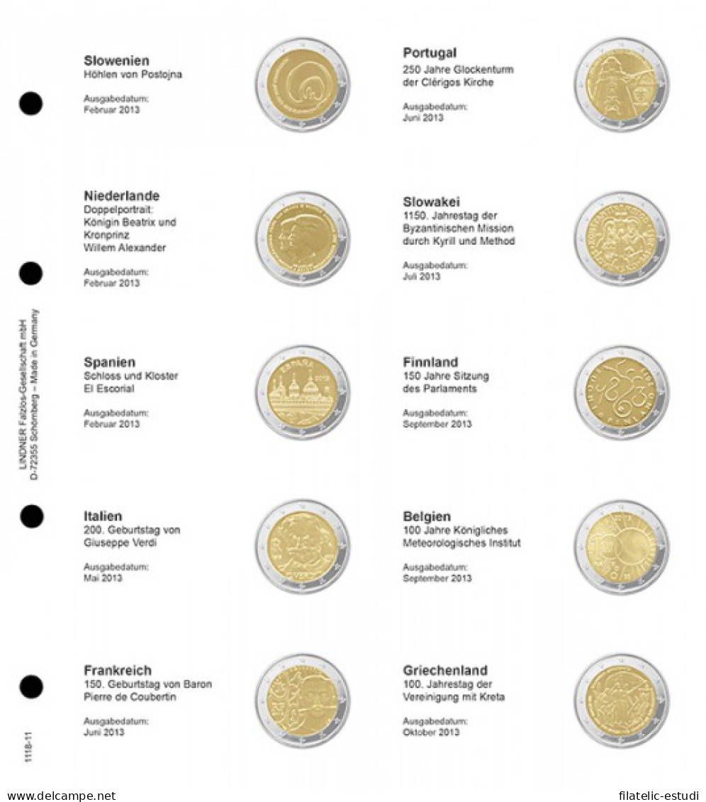 Lindner 1118-11 Hojas Individuales Para Monedas Conmemorativas De 2 Euros - Matériel