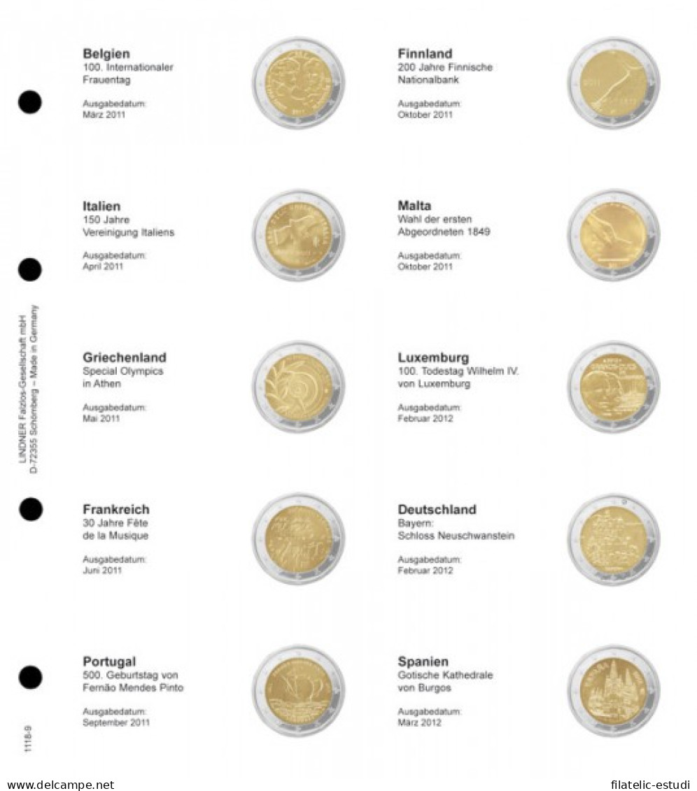 Lindner 1118-9 Hojas Individuales Para Monedas Conmemorativas De 2 Euros - Matériel