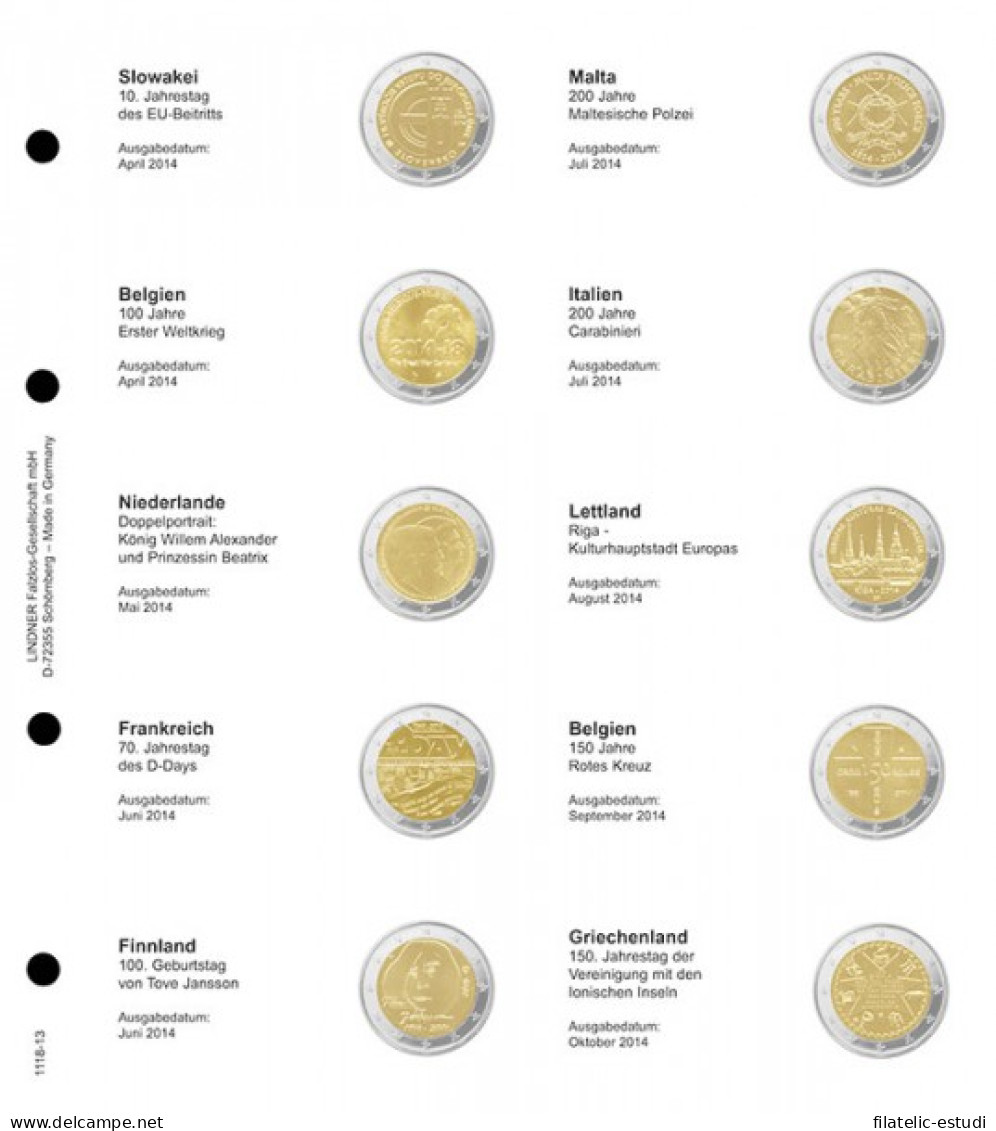 Lindner 1118-13 Hojas Individuales Para Monedas Conmemorativas De 2 Euros - Matériel