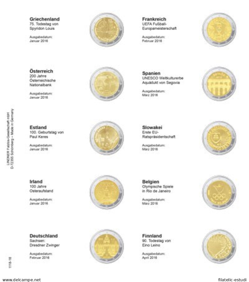 Lindner 1118-18 Hojas Individuales Para Monedas Conmemorativas De 2 Euros - Matériel