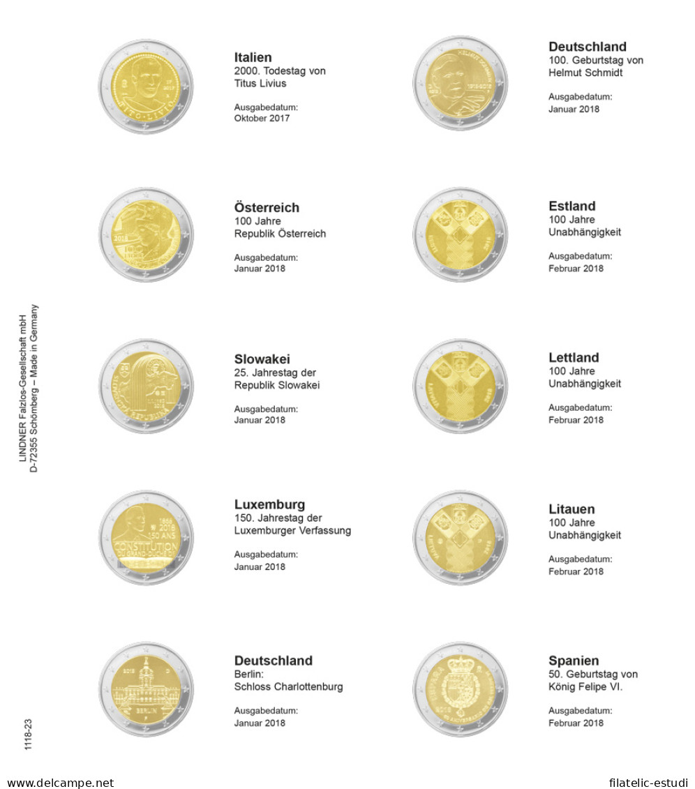 Lindner 1118-23 Hojas Individuales Para Monedas Conmemorativas De 2 Euros - Matériel