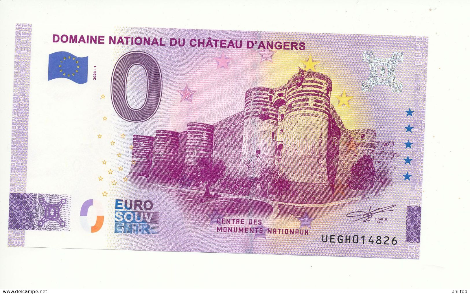 Billet Souvenir - 0 Euro - DOMAINE NATIONAL DU CHÂTEAU D'ANGERS - UEGH - 2023-1 - N° 14826 - Lots & Kiloware - Banknotes