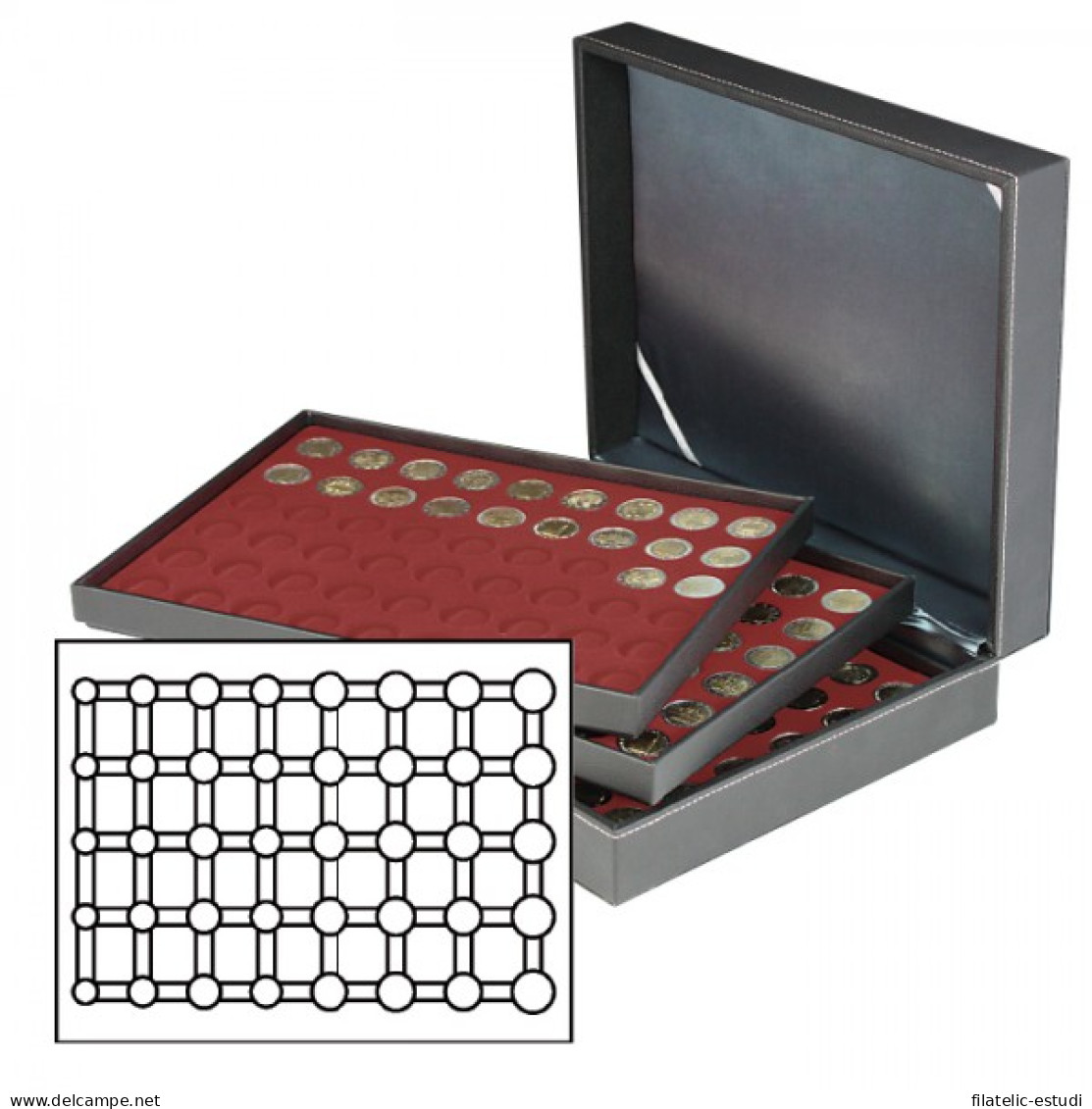 Lindner 2365-2956E Estuche Para Monedas NERA XL Con 3 Tableros Y Plantillas Pa - Materiale