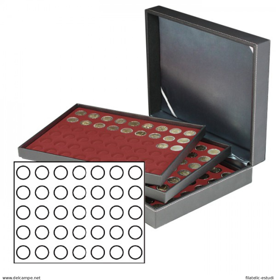 Lindner 2365-2711E Estuche Para Monedas NERA XL Con 3 Tableros Y Plantillas Pa - Materiale