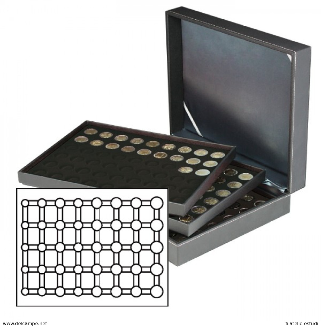 Lindner 2365-2556CE Estuche Para Monedas NERA XL Con 3 Tableros Y Plantillas P - Materiale