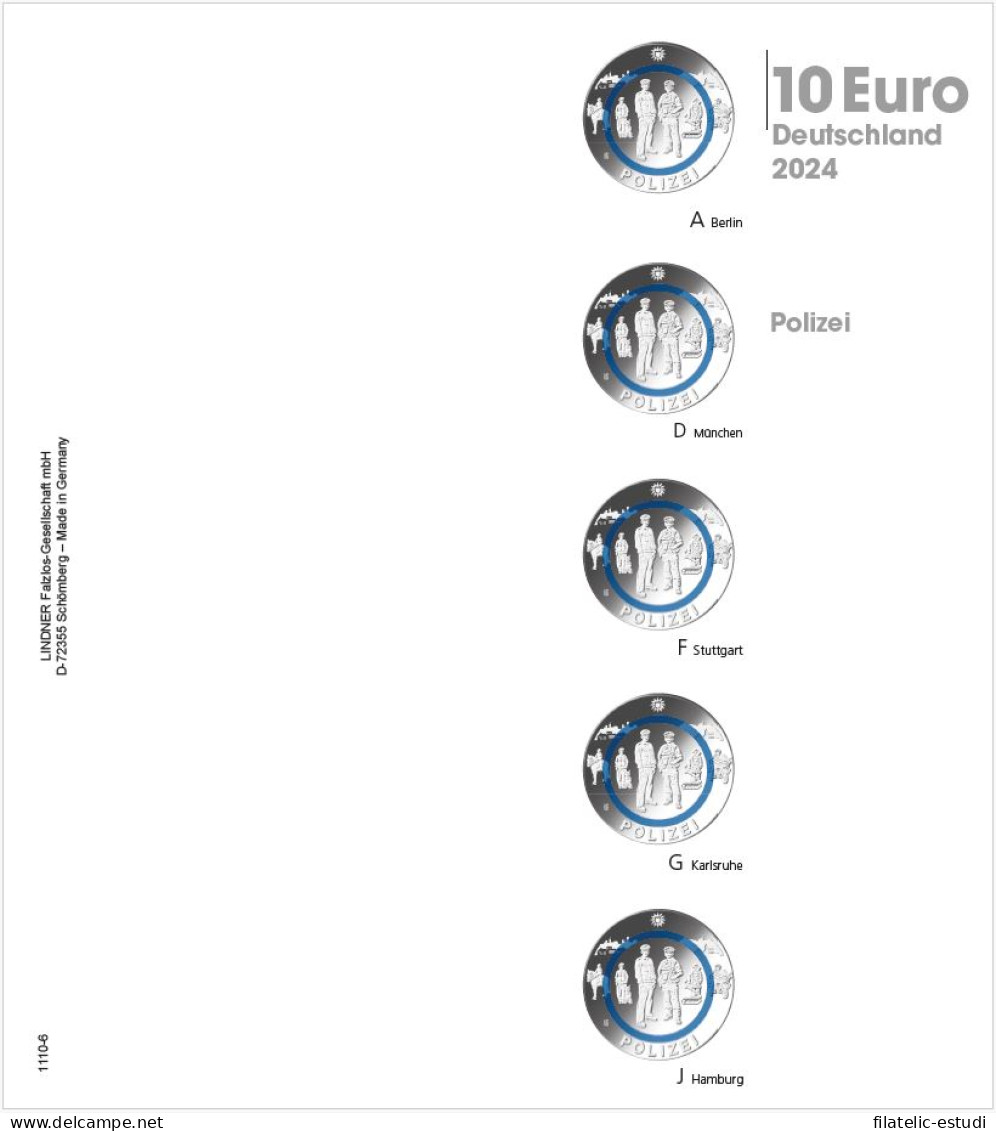 Lindner 1110-6 Hoja Pre-impresa Karat Para Monedas De 10 Euros Alemania 2024 - Materiale
