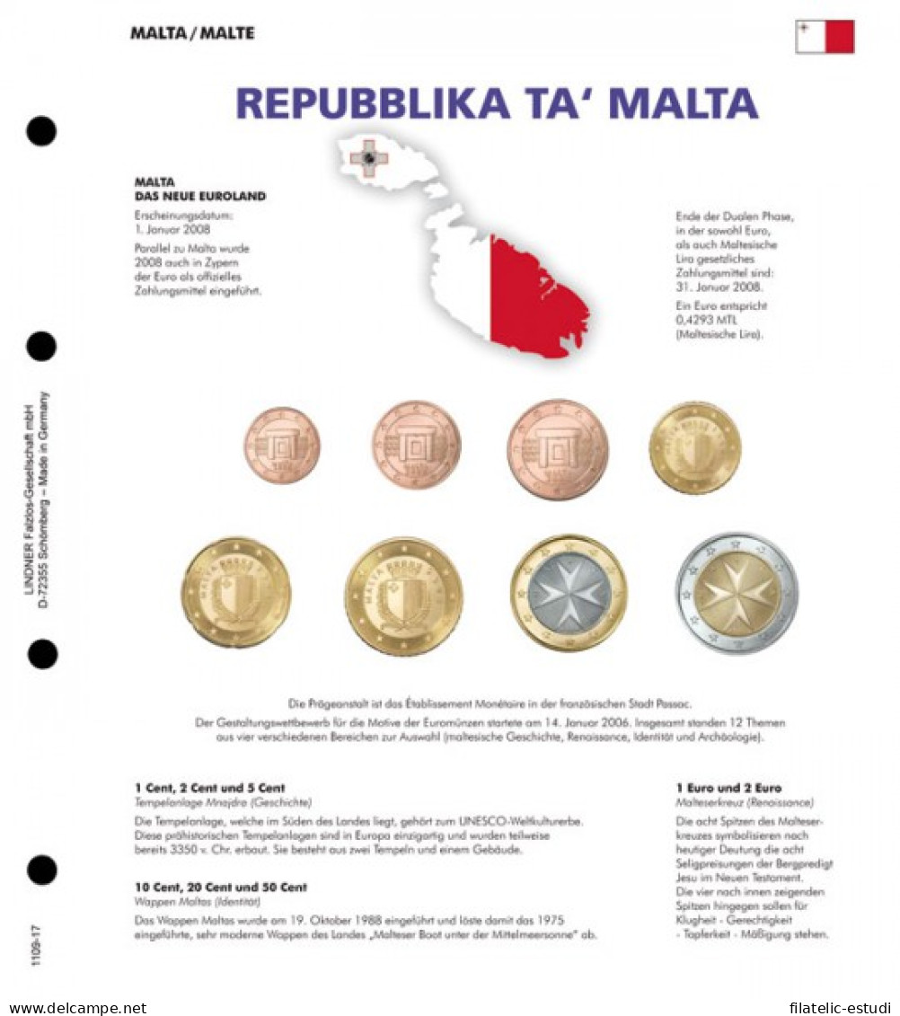 Lindner 1109-17 Karat Página Ilustrada Para Juegos De Monedas EURO - Matériel