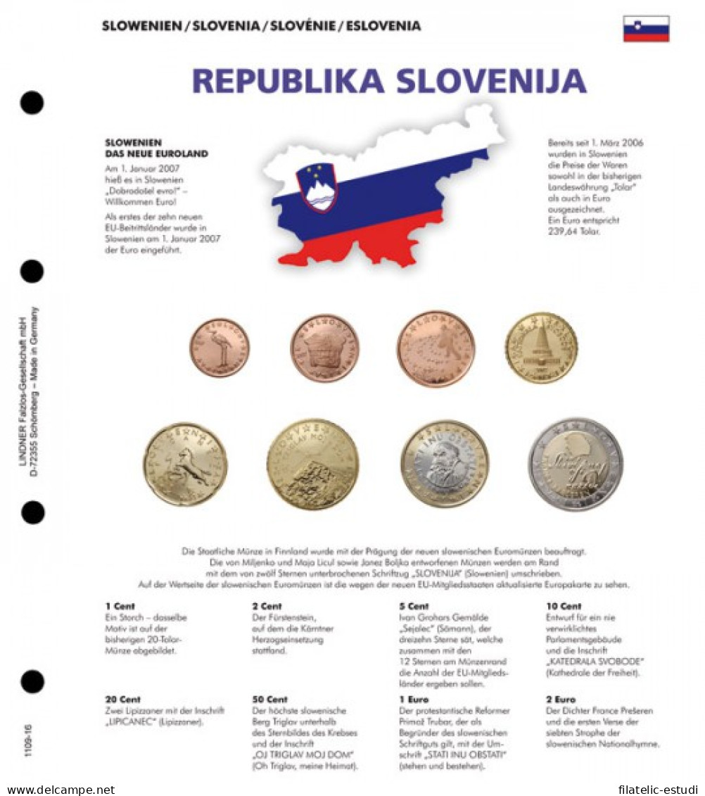 Lindner 1109-16 Karat Página Ilustrada Para Juegos De Monedas EURO - Matériel